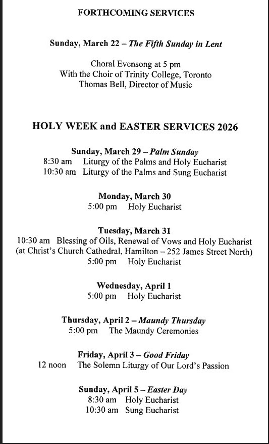 Forthcoming Services