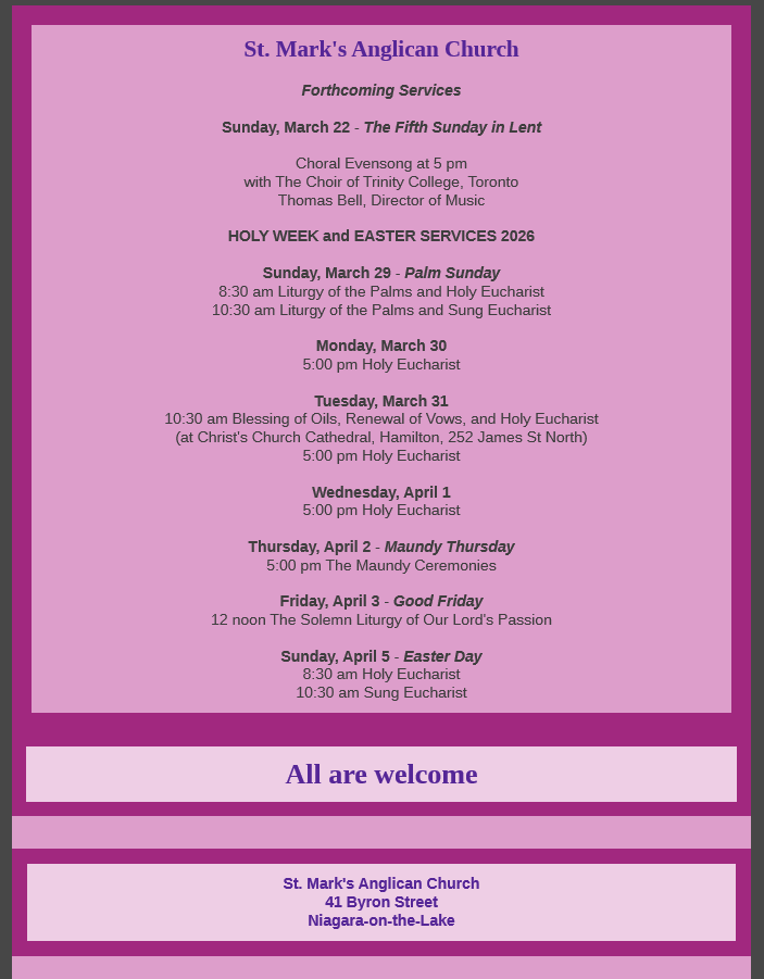 Forthcoming Services